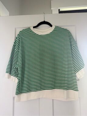 LA MIEL Green & White Striped Boxy Sweatshirt